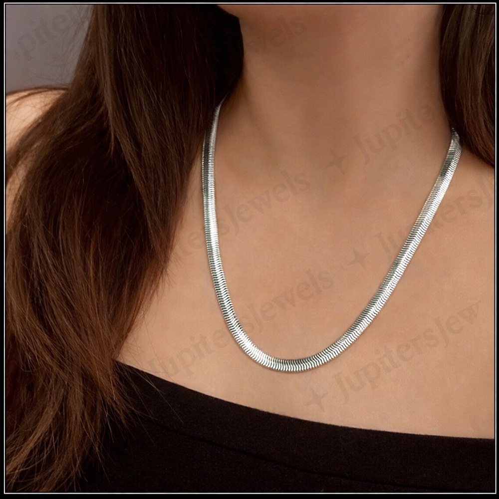 New 925 Silver 18" Inch 5mm Snake Chain Herringbone Necklace - Picture 1 of 2